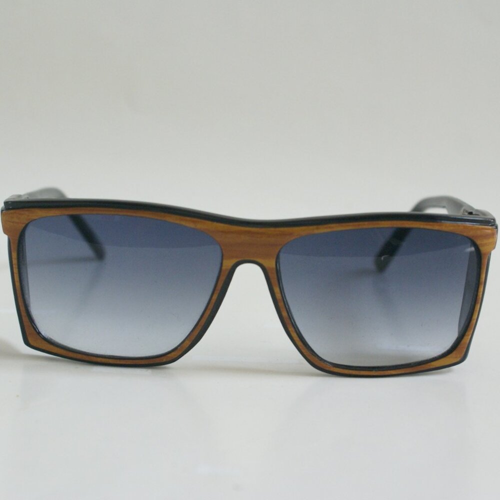 NWT Tru-Vintage 90's Plastic Rectangle w/Side Shield Sunglasses (Black/Wood)